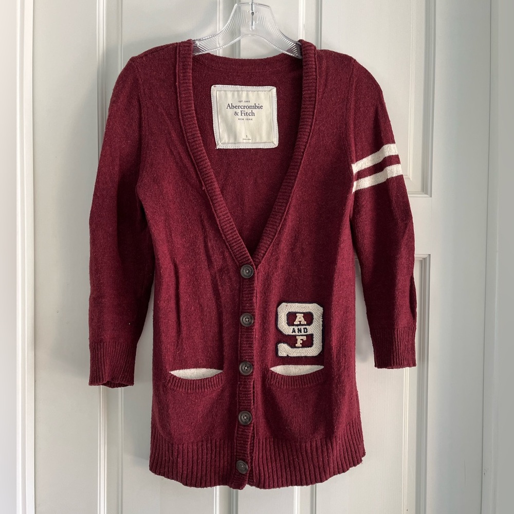 A&F Vintage Style Maroon Knit Cardigan